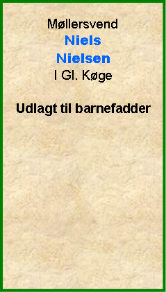 Tekstboks: MllersvendNiels NielsenI Gl. KgeUdlagt til barnefadder