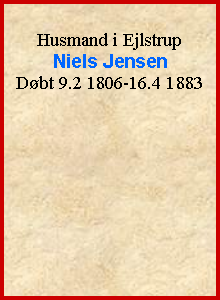 Tekstboks: Husmand i EjlstrupNiels JensenDøbt 9.2 1806-16.4 1883