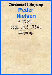 Tekstboks: Gårdmand i HøjerupPeder Nielsenf. 1721– begr. 10.5 1754 i Højerup